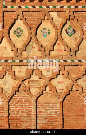 Spain, Aragon, Zaragoza, Tobed, Saint Marie, listed as World Heritage by UNESCO, detail of the main facade Stock Photo