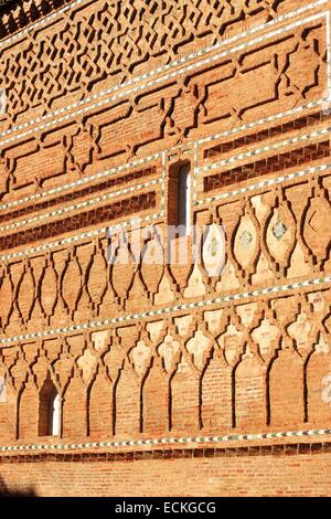 Spain, Aragon, Zaragoza, Tobed, Saint Marie, listed as World Heritage by UNESCO, detail of the main facade Stock Photo