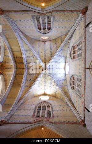 Spain, Aragon, Zaragoza, Tobed, Saint Marie, listed as World Heritage by UNESCO, ceiling of the nave Stock Photo