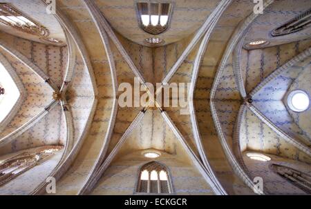 Spain, Aragon, Zaragoza, Tobed, Saint Marie, listed as World Heritage by UNESCO, ceiling of the nave Stock Photo