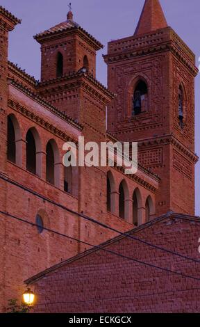 Spain, Aragon, Zaragoza, Torralba de Ribota, Saint Felix, listed as World Heritage by UNESCO, bell tower at dawn Stock Photo