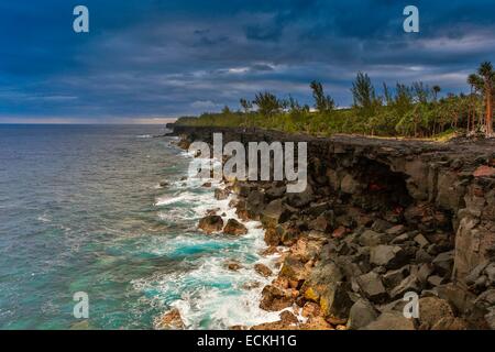 France, Reunion Island, Saint Philippe, Mare Longue, seascape shores rocks Stock Photo
