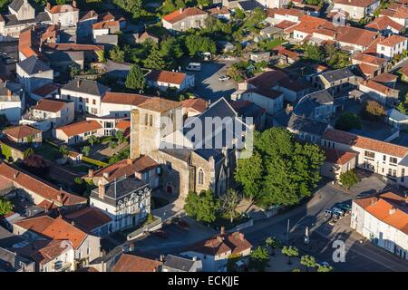 France, Vendee, Mouilleron en Pared, the church (aerial view) Stock Photo