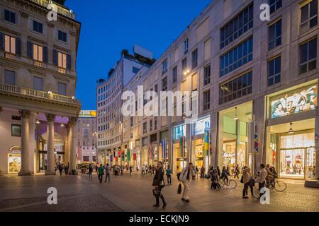 Italy, Lombardy, Milan, corso Vittorio Emanuele II and San Carlo square Stock Photo