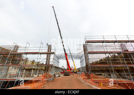 Sofia, Bulgaria - November 24, 2014: Engineers and manual workers are working on a construction site of a new waste plant near S Stock Photo