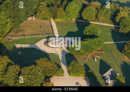 France, Vendee, Saint Hilaire la Foret, cairn in the Prehistoric Center (aerial view) Stock Photo