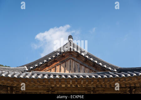 tiled roof of Korean traditional Architecture with clear sky Stock Photo