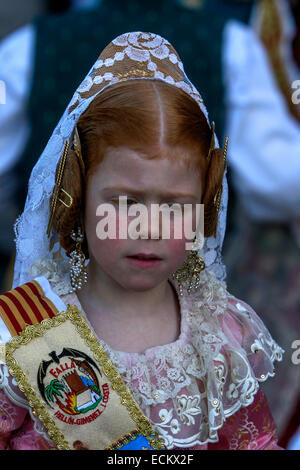 During Las Fallas Girl, a traditional festival in Valencia Spain Stock Photo
