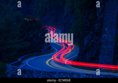 The staging ground for numerous car commercials, Hawk's Nest is a mountain road that winds along New York State Route 97. Stock Photo