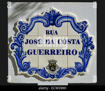 Tiles with the inscription of Rua Jose Da Costa Guerreiro In Lagos Stock Photo