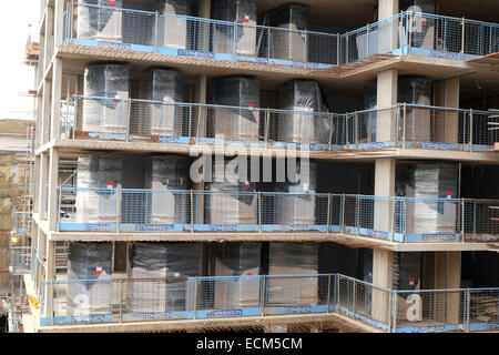 A block of student accommodation under construction in Bristol, showing early installation of bathroom pods. 16th December 2015 Stock Photo