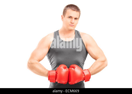 Young male boxer posing isolated on white background Stock Photo