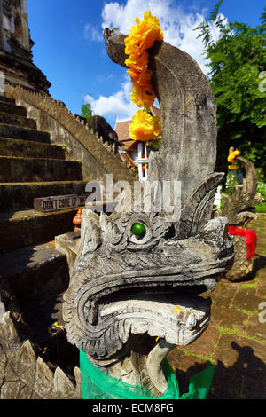 Naga snake statue at Wat Chiang Man Temple in Chiang Mai, Thailand Stock Photo