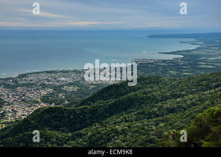 Eastward aerial view of Atlantic ocean shore of Puerto Plata from Mount Isabel de Torres mountain Dominican Republic Stock Photo