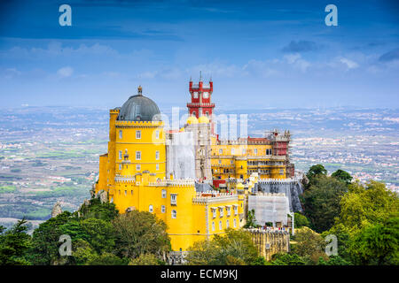 Sintra Palacio da Pena, view of the colorful landmark palace, the Palacio  da Pena sited on a hill to the south of Sintra, Portugal Stock Photo - Alamy