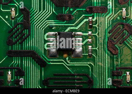 Microchip Connections of a Remote on a green PBC circuit board Stock Photo