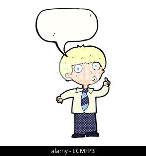 cartoon school boy with question with speech bubble Stock Vector