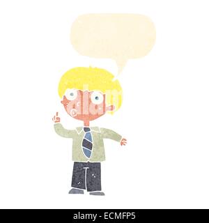 cartoon school boy with question with speech bubble Stock Vector