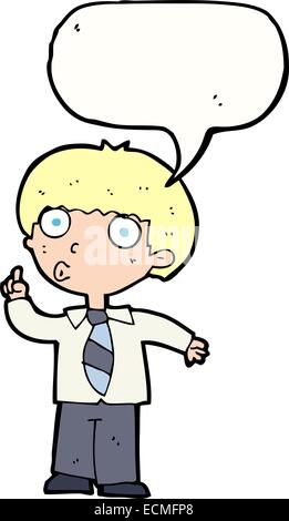 cartoon school boy with question with speech bubble Stock Vector