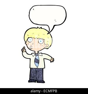 cartoon school boy with question with speech bubble Stock Vector