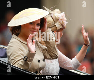 Members of the Royal Family attend Trooping the Colour parade in London  Featuring: Princess Eugenie Where: London, United Kingdom When: 14 Jun 2014 Stock Photo