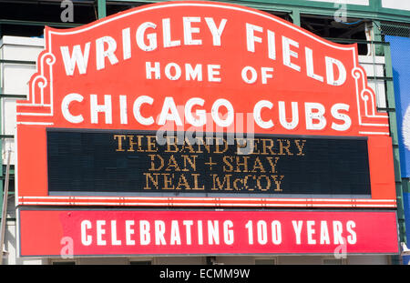 Chicago Illinois famous Wrigley Field sign for Major League Baseball team of Chicago Cubs built in 1914 Stock Photo