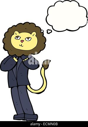 cartoon lion businessman with thought bubble Stock Vector