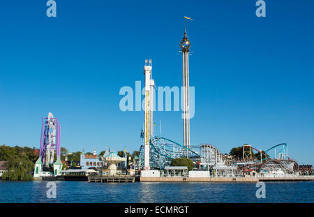 Stockholm Sweden beautiful Theme Park Grona Lund Amusement Park from water roller coaster Stock Photo