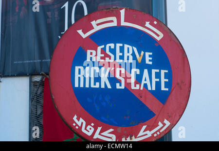 Casablanca Morocco sign famous Rick's Cafe from movie with Humphrey Bogart bar and restaurant in downtown Stock Photo