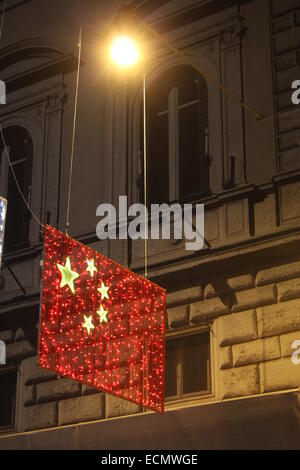 Rome, Italy 16th December 2014 - Expo Milan 2015 participants International flags christmas lights set up on the main Via del Corso shopping street in the centre of Rome Italy Credit:  Gari Wyn Williams/Alamy Live News Stock Photo