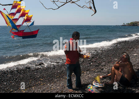 Comets seller in the beach of Amed. The comets are boats. Tulamben beach. Bali. Tulamben is a small fishing village on the north Stock Photo