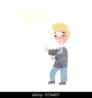 cartoon terrified boy with thought bubble Stock Vector