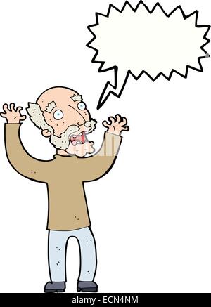 cartoon terrified old man with speech bubble Stock Vector