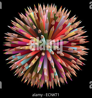 300 colored pencils arranged in sphere. Clipping path included. Stock Photo