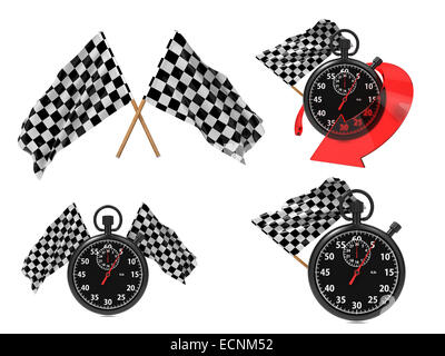 Rice Concept - Checkered Flags with a Stopwatch. Stock Photo