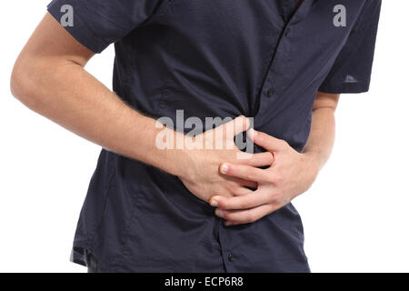 Casual man with stomach ache isolated on a white background Stock Photo