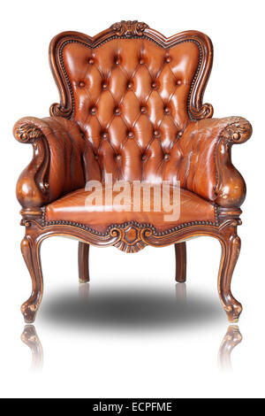 Armchair brown genuine leather classical style sofa with clipping path Stock Photo
