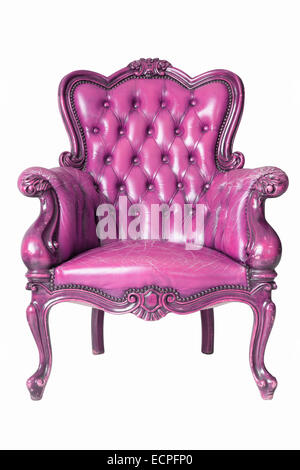 isolated Armchair Pink genuine leather classical style sofa with clipping path Stock Photo