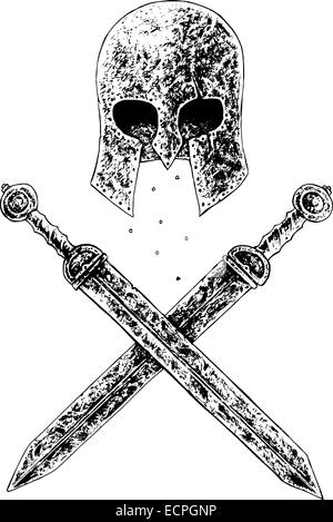 gladiator black and white illustration Stock Vector