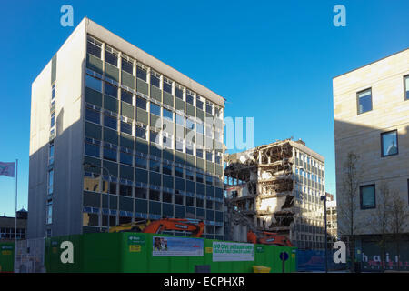 Bradford College David Hockney Building on the right with the Westbrook building being demolished on the left Stock Photo