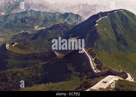 Great Wall of China aerial landscape scenery in Badaling, Beijing, China. Stock Photo