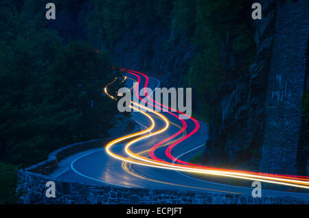 The staging ground for numerous car commercials, Hawk's Nest is a mountain road that winds along New York State Route 97. Stock Photo