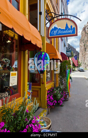 Shops on the main street of CREEDE COLORADO, a silver mining town dating back to the mid 1800's which is now a tourist attractio Stock Photo