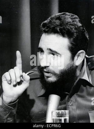 The US and Cuba announced an agreement between the two countries that will be a first step toward normalizing relations. PICTURED: May 28, 1966 - Havana, Cuba - FIDEL ALEJANDRO CASTRO RUIZ (born August 13, 1926) has been the ruler of Cuba since 1959, when, leading the 26th of July Movement, he overthrew the regime of Fulgencio Batista. In the years that followed he oversaw the transformation of Cuba into the first Communist state. PICTURED: The recent portrait from Fidel Castrro in Havana speech. © KEYSTONE Pictures USA/ZUMAPRESS.com/Alamy Live News Stock Photo