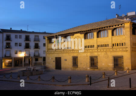 Antigua Carnicería, old butcher's shop, at Populo square at dusk, Baeza, Jaen province, Andalusia, Spain, Europe Stock Photo