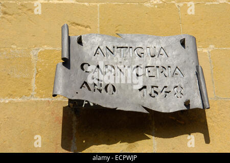 Facade detail from Antigua Carnicería, old butcher's shop, at Populo square, Baeza, Jaen province, Andalusia, Spain, Europe Stock Photo