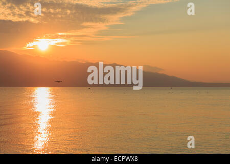 Croatia Pag sunset velebit bridge sea water razanac Stock Photo