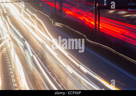 Cars and traffic fill the A9 highway, 15 December March 2014. Stock Photo
