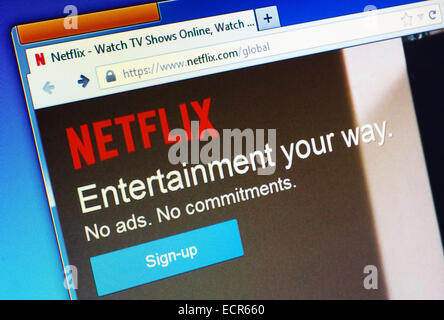 Netflix.com homepage on the computer screen. Netflix is a provider on-demand streaming media. Editorial use only Stock Photo