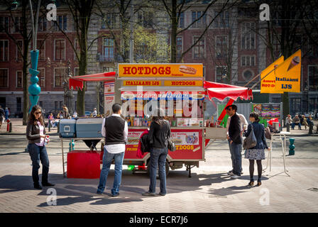 A hotdog stand kiosk on the damrak in amsterdam Stock Photo